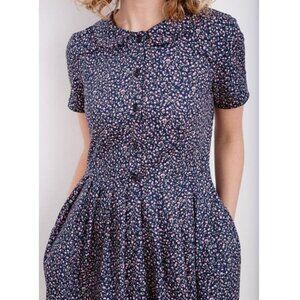 Off On Short Sleeve Cotton Floral Button Front Peter Pan Collar Mini Dress Small